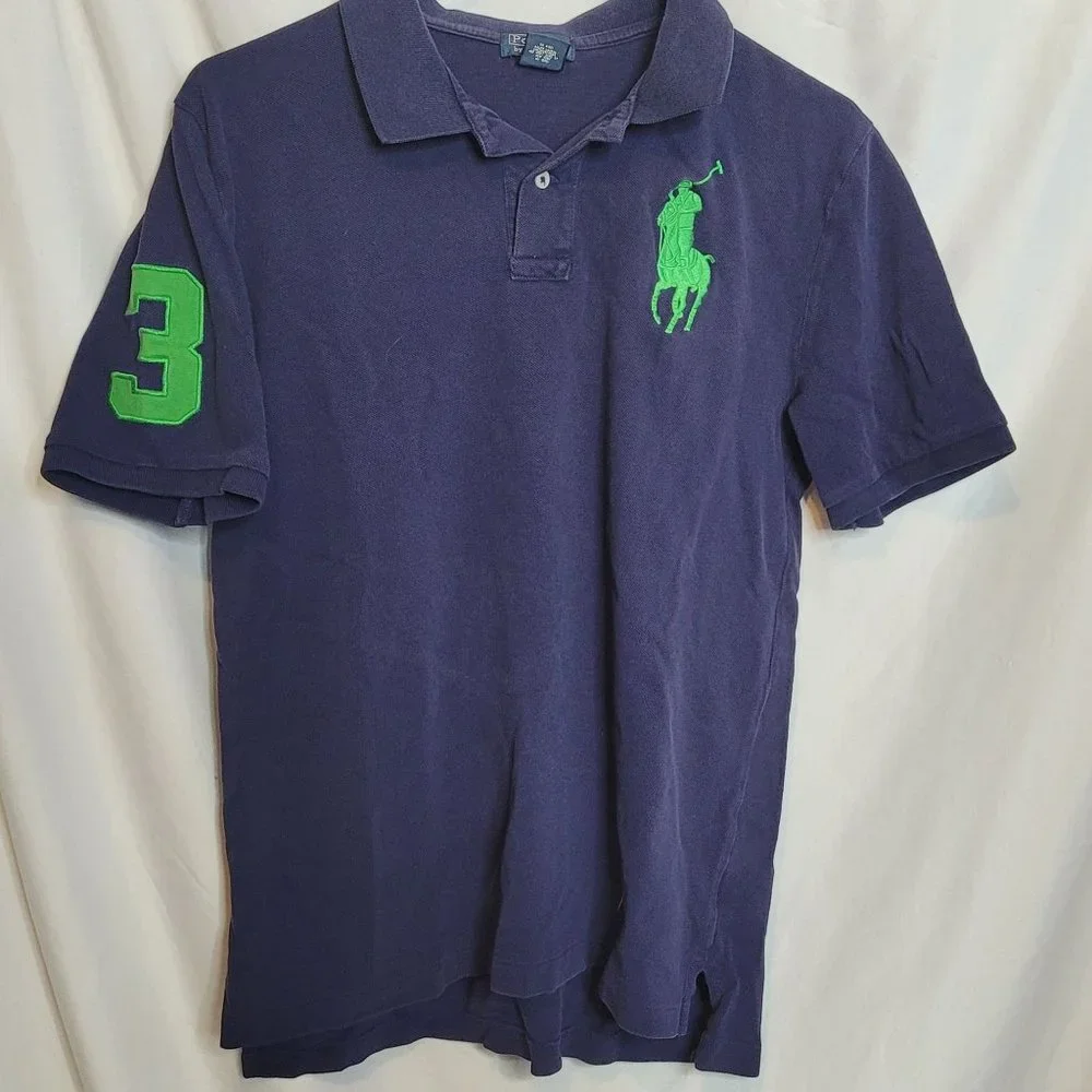 トップス 00s Polo Ralph Lauren Big Pony Polo No.3 Polo Ralph Lauren Big Pony 3 Navy Blue 100% Cotton Polo Shirt